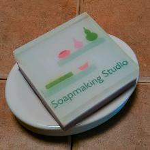 Company logo embedded into melt and pour soap.